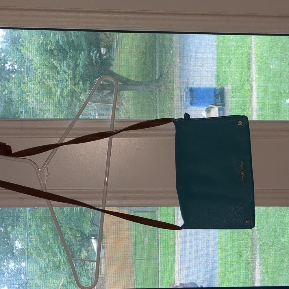 Dana Buchman cross body torquoise and brown purse